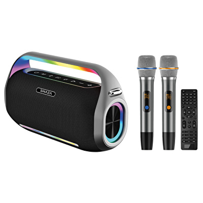 SHAZA 250W Ses Çıkışı Mikrofonlu Taşınabilir Bluetooth Hoparlör Siyah