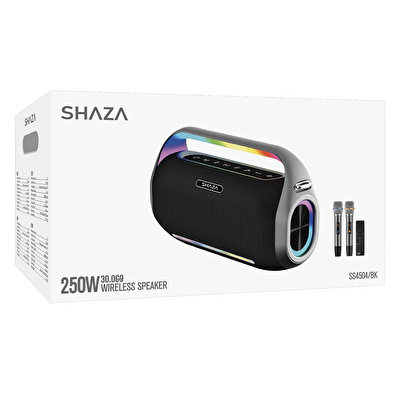 SHAZA 250W Ses Çıkışı Mikrofonlu Taşınabilir Bluetooth Hoparlör Siyah