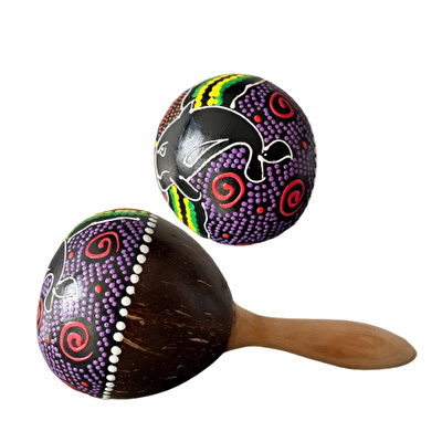 YOGIXO El İşlemeli Coconut Ağacı Büyük Yuvarlak Marakas (Tek)