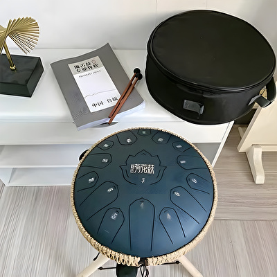 YOGIXO Tongue Drum 15 Notalı 12″ Lotus Desenli - Malachite