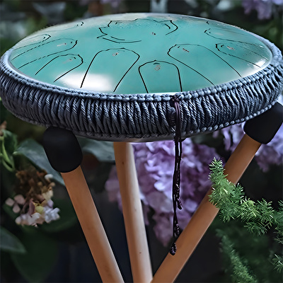 YOGIXO Tongue Drum 15 Notalı 12″ Lotus Desenli - Malachite
