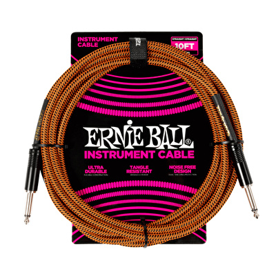 ERNIE BALL Enstrüman Kablosu Esnek Düz Açılı 10Ft - Turuncu