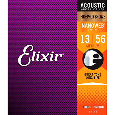 Elixir 16102 Nanoweb .013-.056 Fosfor Bronz Medium Akustik Gitar Teli