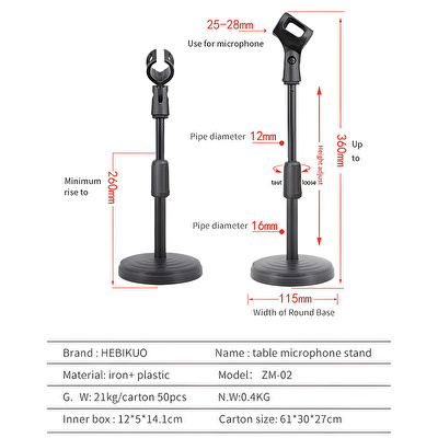 HEBIKUO ZM-02 Masaüstü Mikrofon Standı