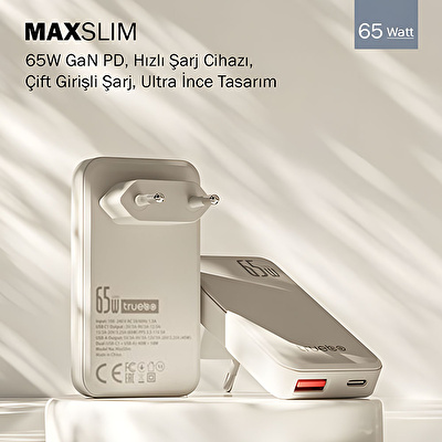 TRUEBO MaxSlim 65W GaN Şarj Aleti - Beyaz