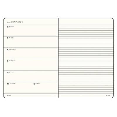 LEUCHTTURM 2025 Haftalık Planlayıcı ve Not Defteri, Orta Boy (A5), Sert Kapak, İngilizce, Çizgili, Ink