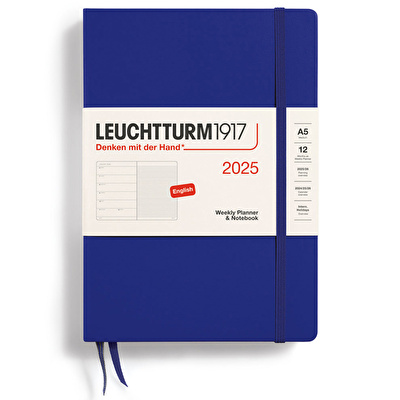 LEUCHTTURM 2025 Haftalık Planlayıcı ve Not Defteri, Orta Boy (A5), Sert Kapak, İngilizce, Çizgili, Ink