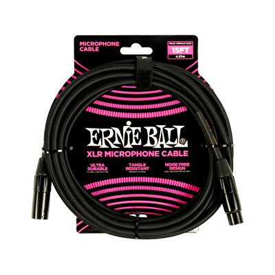 Ernie Ball P06391 15 ft / 4,5 m Örgülü XLR(E)-XLR(D) Mikrofon Kablosu Siyah