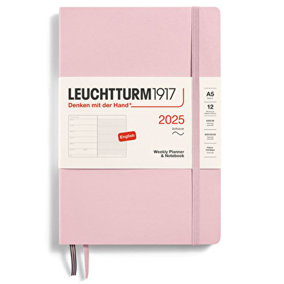 LEUCHTTURM 2025 Haftalık Planlayıcı ve Not Defteri, Orta Boy (A5), Yumuşak Kapak, İngilizce, Çizgili, Leylak