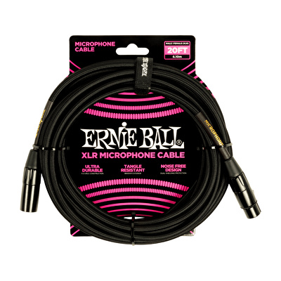 Ernie Ball P06392 20 ft / 5,5 m Örgülü XLR(E)-XLR(D) Mikrofon Kablosu Siyah