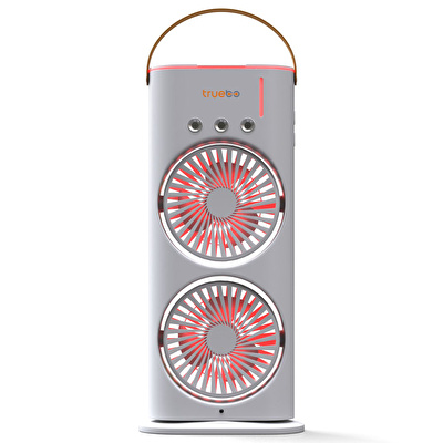 TRUEBO AirWind - Masaüstü Buhar Püskürtmeli Taşınabilir Şarjlı Led Işık Çift Fanlı Vantilatör - Beyaz