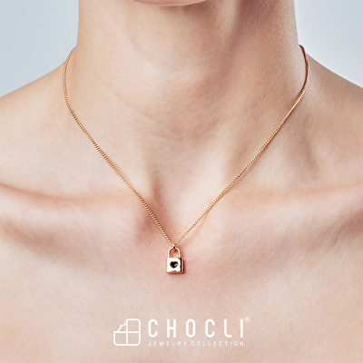 CHOCLI 18 Ayar Altın Kaplama Kilit Kolye