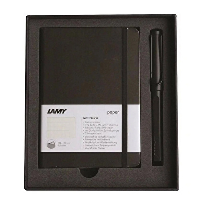 LAMY Safari Dolma Kalem Metal Klips M Uç Mat Siyah+Lamy Yumuşak Kapak Defter A6 Mat Siyah