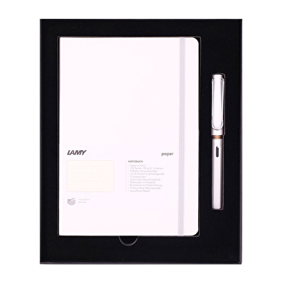 LAMY Safari Dolma Kalem Metal Klips M Uç Beyaz+Lamy Yumuşak Kapak Defter A5 Beyaz