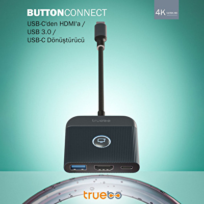 TRUEBO ButtonConnect 3in1 Aç/Kapa Tuşu HDMI Hub - Gri
