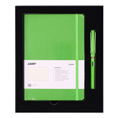 LAMY Safari Dolma Kalem Metal Klips M Uç Yeşil+Lamy Yumuşak Kapak Defter A5 Yeşil
