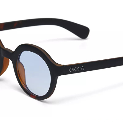 OKKIA Lauro Unisex Yuvarlak Siyah Havana Güneş Gözlüğü Mavi Degrade