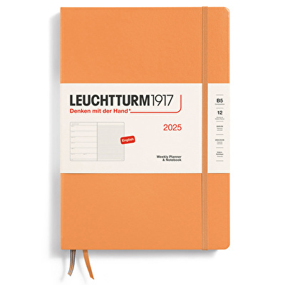 LEUCHTTURM 2025 Haftalık Planlayıcı ve Not Defteri, Tablet Boy (B5), Sert Kapak, İngilizce, Çizgili, Kayısı