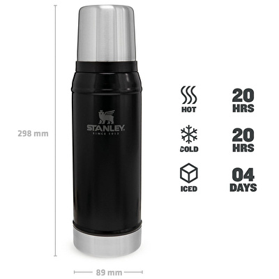 STANLEY 0.75 L Classic Legendary Bottle Matte Black - Siyah Matara