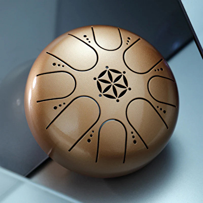 YOGIXO Tongue Drum 8 Notalı 5″ Yaşam Çiçeği Desenli - Çantalı - Altın