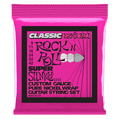 ERNIEBALL P02253 - Super Slinky Classic Rock N Roll Pure Nickel Wrap 9-42 Elektro Gitar Teli
