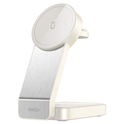 SHAZA  3in1 Katlanabilir Kablosuz Hızlı Beyaz Masa Şarj Standı