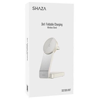 SHAZA  3in1 Katlanabilir Kablosuz Hızlı Beyaz Masa Şarj Standı