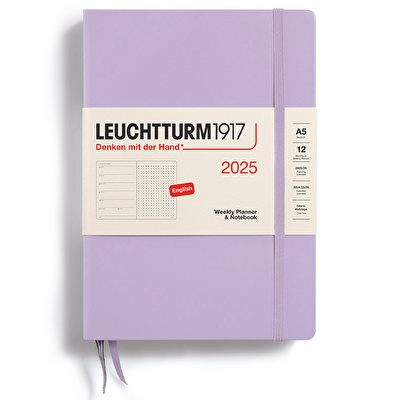 LEUCHTTURM 2025 Haftalık Planlayıcı ve Not Defteri, Orta Boy (A5), Sert Kapak, İngilizce, Noktalı, Leylak