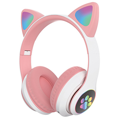 SUNIX Wireless 5.0 Stereo Kedi Kulak Üstü Bluetooth Kulaklık Pembe