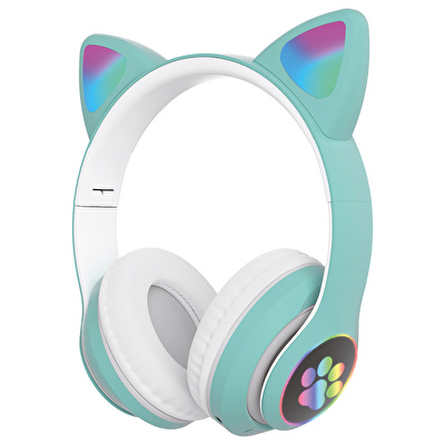 SUNIX Wireless 5.0 Stereo Kedi Kulak Üstü Bluetooth Kulaklık Yeşil