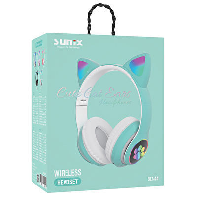 SUNIX Wireless 5.0 Stereo Kedi Kulak Üstü Bluetooth Kulaklık Yeşil