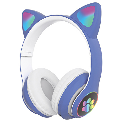 SUNIX Wireless 5.0 Stereo Kedi Kulak Üstü Bluetooth Kulaklık Mavi