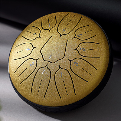 YOGIXO Tongue Drum V2 11 Notalı 6″ Lotus Desenli - Altın