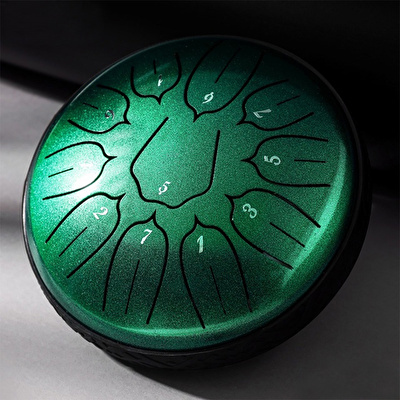 YOGIXO Tongue Drum V2 11 Notalı 6″ Lotus Desenli - Yeşil
