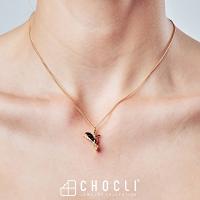 CHOCLI 18 Ayar Altın Kaplama Humming Bird Kolye