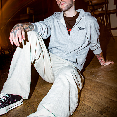 FENDER® Transition Logo Fermuarlı Gri Hoodie