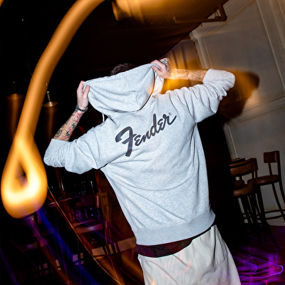 FENDER® Transition Logo Fermuarlı Gri Hoodie