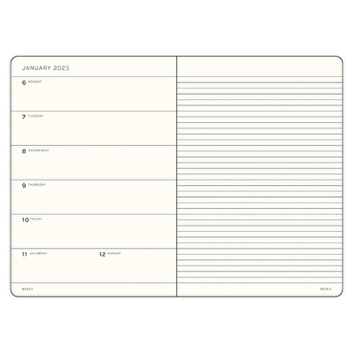 LEUCHTTURM 2025 Haftalık Planlayıcı ve Not Defteri, Cep Boy (A6), Sert Kapak, İngilizce, Çizgili, Siyah