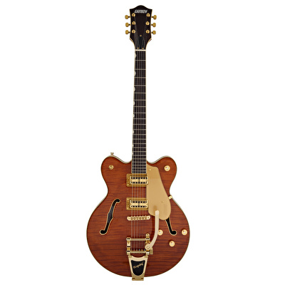 GRETSCH Limited Edition Electromatic Flame Okoume Broadkaster Center Block Double Cut w/Bigsby Roundup Orange Elektro Gitar