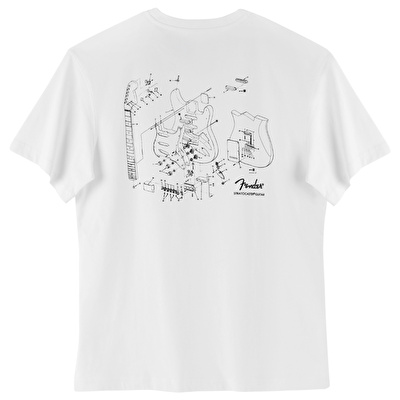 FENDER® Stratocaster Technical Drawing Beyaz T-Shirt