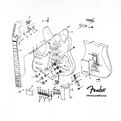 FENDER® Stratocaster Technical Drawing Beyaz T-Shirt