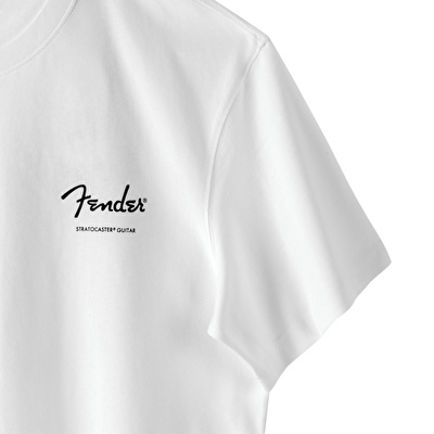FENDER® Stratocaster Technical Drawing Beyaz T-Shirt