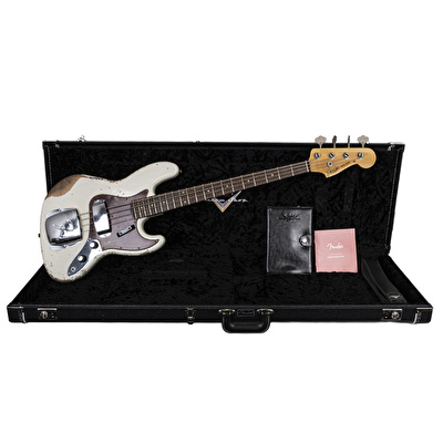 Fender Custom Shop 1961 Jazz Bass Heavy Relic Gülağacı Klavye Aged Olympic White Bas Gitar