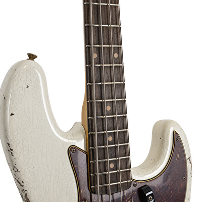 Fender Custom Shop 1961 Jazz Bass Heavy Relic Gülağacı Klavye Aged Olympic White Bas Gitar