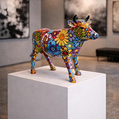 SOFIART Çiçek Desenli İnek Figür
