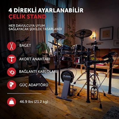 ALESIS Nitro Ultimate 9 Parça Elektronik Davul Seti (Bluetooth ve Hareketli Hi-Hat Özelliği ile)