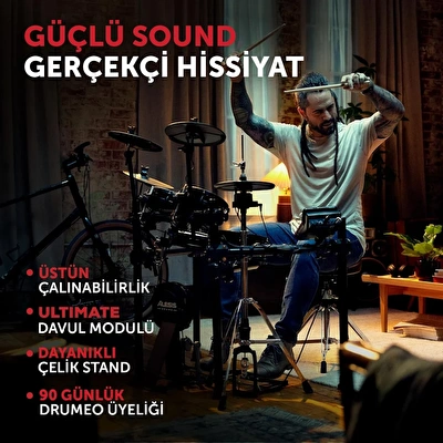 ALESIS Nitro Ultimate 9 Parça Elektronik Davul Seti (Bluetooth ve Hareketli Hi-Hat Özelliği ile)