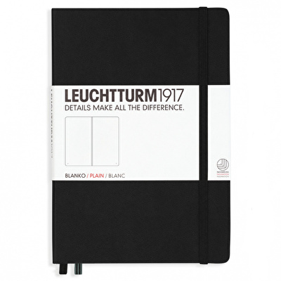 LEUCHTTURM Not Defteri Orta Boy (A5), Sert Kapak, 251 Numaralandırılmış Sayfa, Düz, Siyah Defter