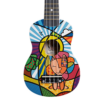 KOZMOS KUK-103D-JL Sevimli Kedi Desenli Soprano Ukulele (Kılıf Dahil)