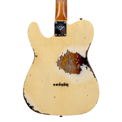 Fender Custom Shop 1960 Telecaster Custom Heavy Relic Aged Vintage White Over 3 Ton Sunburst Elektro Gitar